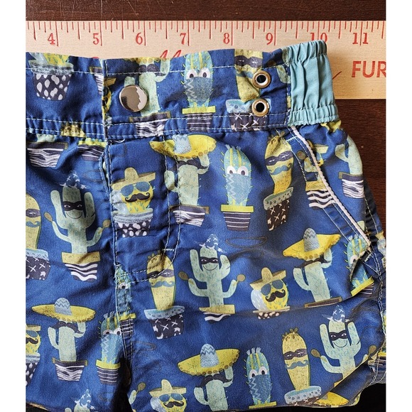 Andy & Evan Boys 4T Swim Trunks Blue Cactus Print Elastic Waist NO Drawstring - Picture 7 of 8